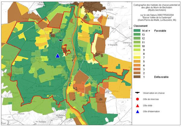 Répartition du Murin de Bechstein sur le site Natura 2000