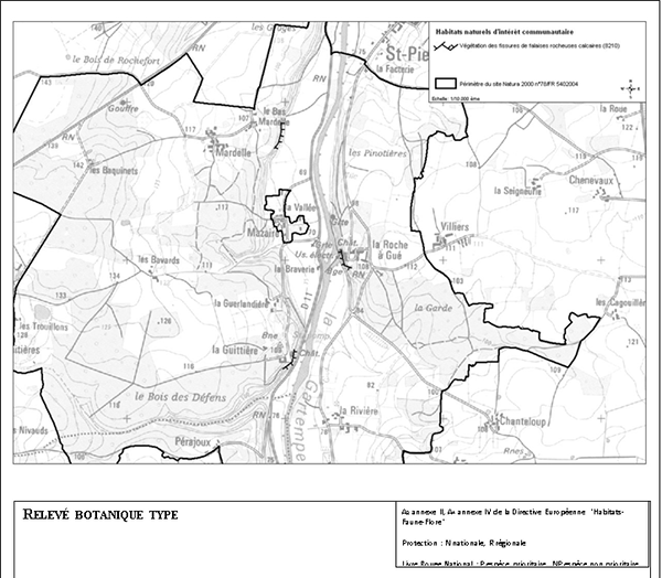 carte Falaises rocheuses calcaires avec végétation chasmophytique